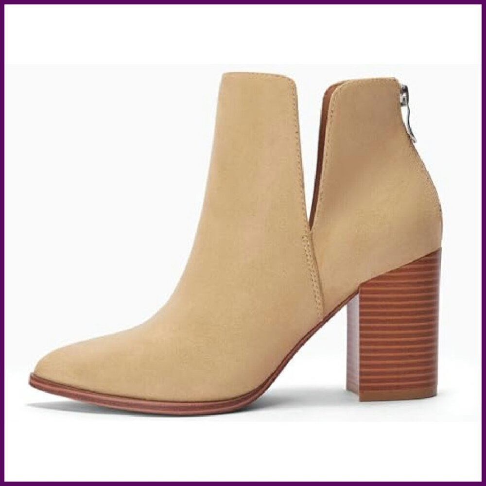 Pointed Toe Ankle Booties Stacked Block Heel Cuto… - image 4